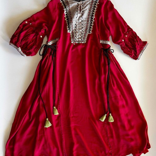 W Indian brand dress, red with decorative embroidery and tassels, size M