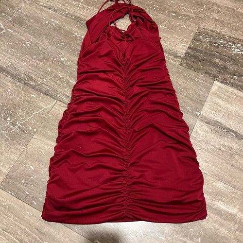 Shein tight deep red dress with back ruching like new