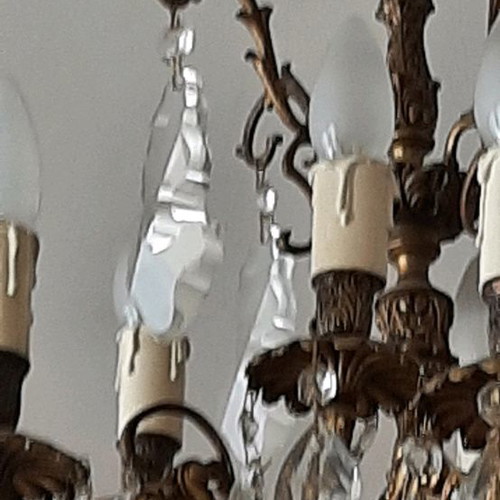Bronze chandelier used with multiple crystals, vintage 70's from USA