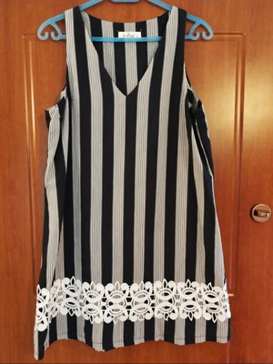 Cotton dress Le Vertige striped mini with lace trim, like new