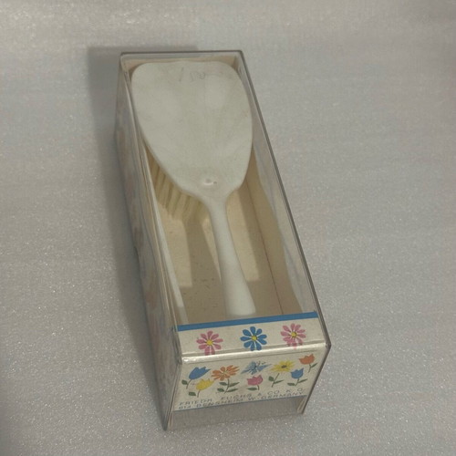Vintage baby comb and brush set white Friedr Fuchs new
