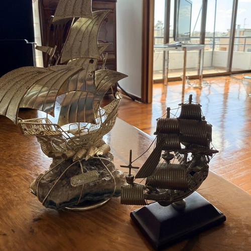 Set of 2 Vintage Metal Sailing Ships – Gioielli N.F.C. Firenze & Sovereign of the Seas