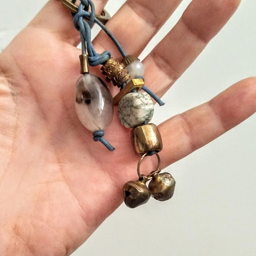 Handmade keychain new from natural materials with blue leather cord