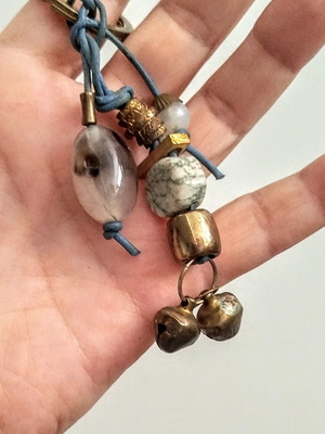 Handmade keychain new from natural materials with blue leather cord