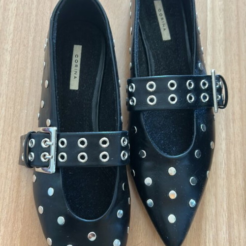 Corina black ballerina shoes size 39 new with studs