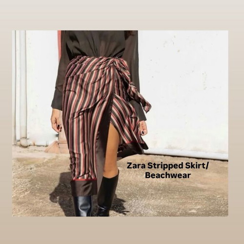 Zara striped pareo skirt new, black