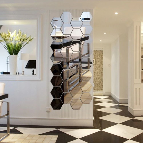 Hexagonal mirror wall stickers new pack of 12