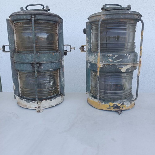 Nautical Lanterns used, copper, set of two, made in Japan 1971