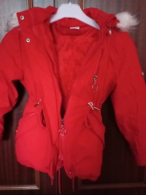 Jacket with inner fur like new, red, for 6 years old