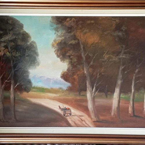 A. Leukadios oil painting 77x117 like new, signed, with frame