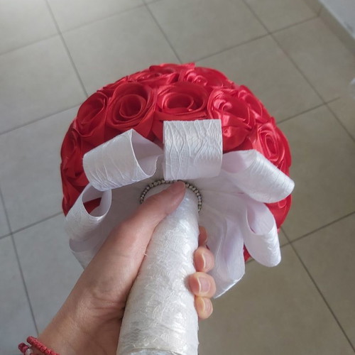 Bridal bouquet red roses new, handmade fabric