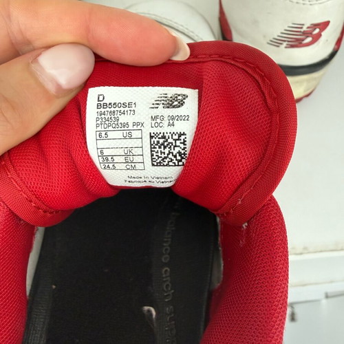 New Balance 550 sneakers used, white with red details, size 39