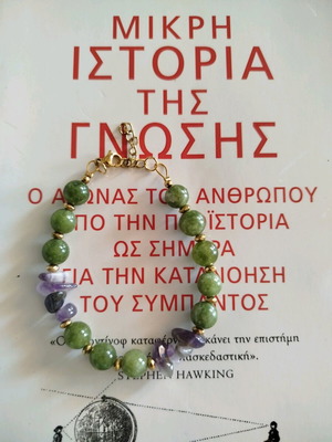 Handmade bracelet with nephrite, amethyst, hematite, and stainless steel new