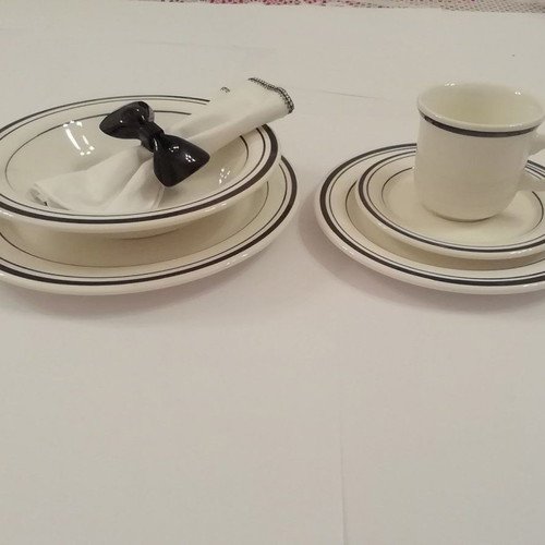 German tableware set 168 pieces new ecru with black stripes