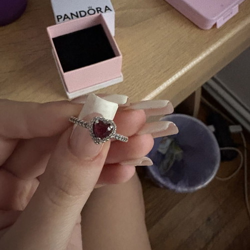 Pandora Red Heart Ring used, missing small side diamond, size 50-52