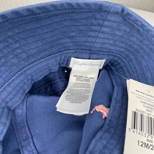 Ralph Lauren Baby Bucket Hat Navy with Pink Logo New