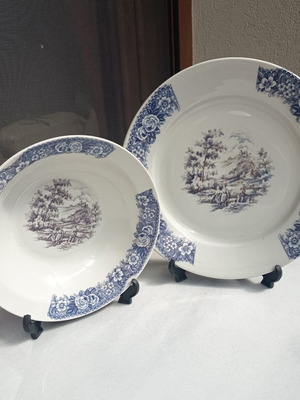 Porcelain platter and bowl set like new with blue nature design