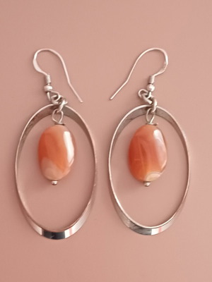 Dangling earrings with stone like new, orange and silver