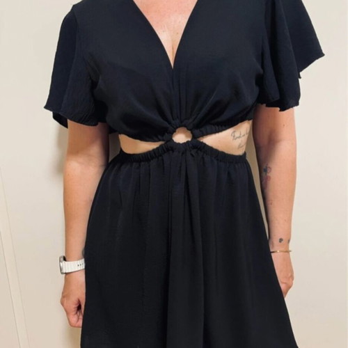 Black mini dress with cut-out, one size