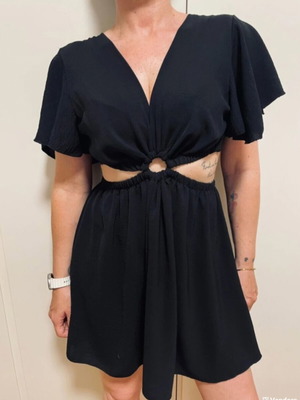 Black mini dress with cut-out, one size