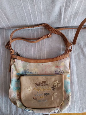 Anekke shoulder bag used with extra long strap beige multicolor