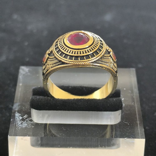 Men's vintage ring with red stone and Egyptian designs