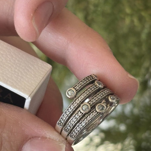Pandora ring 191002CZF like new with white and light blue stones, size 54