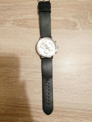 Calvin Klein wristwatch like new, black and silver, leather strap, date