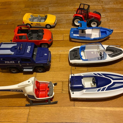 Playmobil used vehicles police, boat, helicopter, tractor