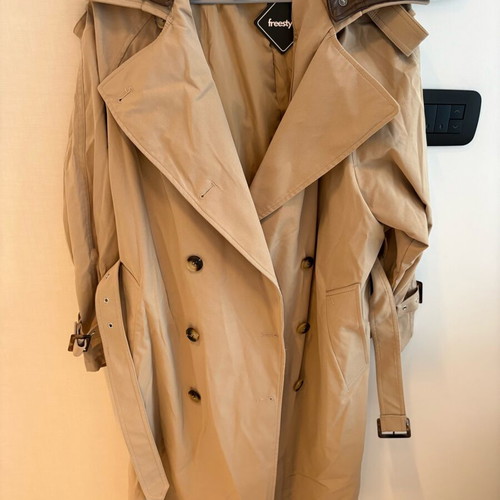 Trench coat beige freestyle M/L with removable leather collar new