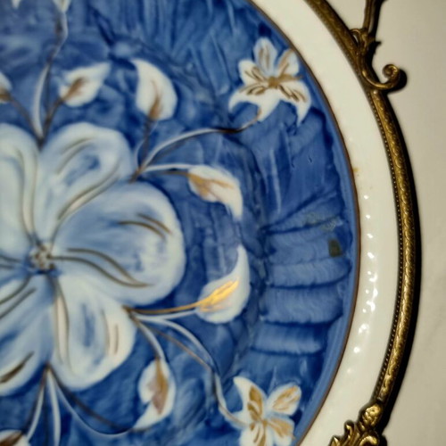 Porcelain decorative plate FÜRSTENBERG hand-painted like new with bronze details