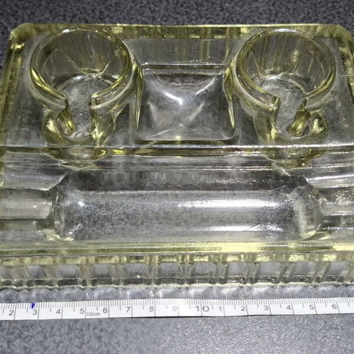Glass double inkwell desk stand Art Deco vintage used