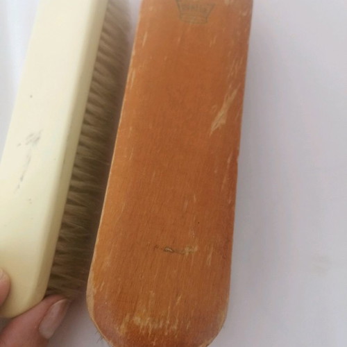 Clothing brushes used, set of 2, wooden and bone handles