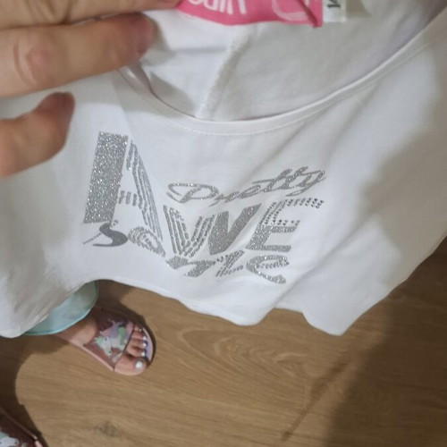 Sam short sleeve t-shirt like new, silver letters, white, age 14
