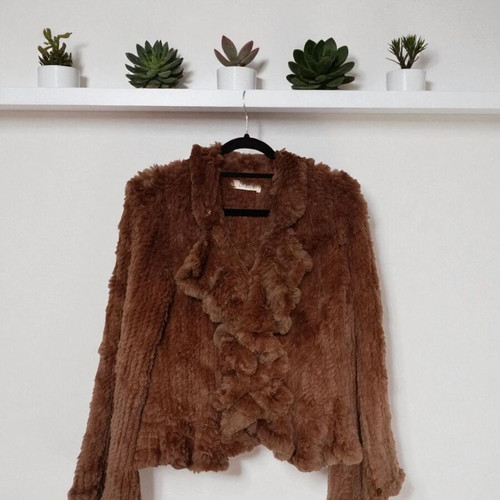 On Line brown rabbit fur like new, youthful, size M