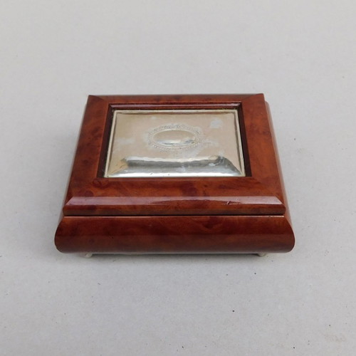Music box wooden with silver front Japanese made Sankyo