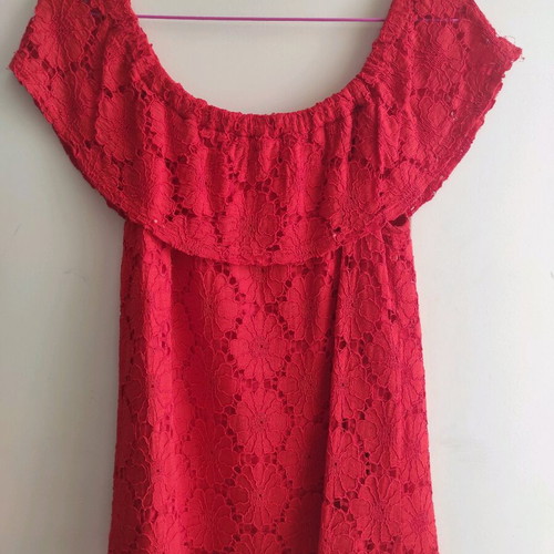 Blouse with ruffles like new, orange and red, Peacocks size M