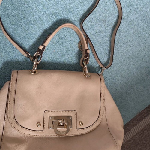 DKNY leather bag used, beige handheld with metal details