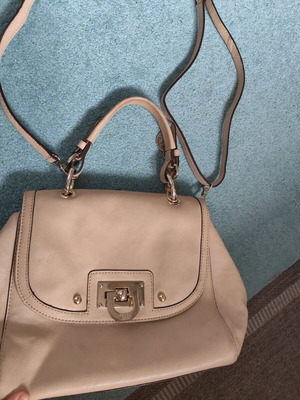 DKNY leather bag used, beige handheld with metal details