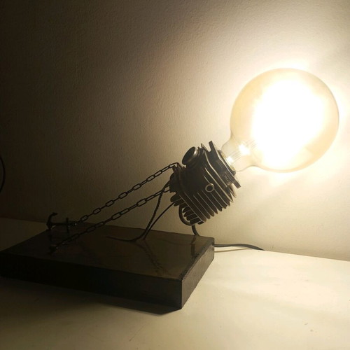 Handmade desk lamp from chainsaw parts and wood new