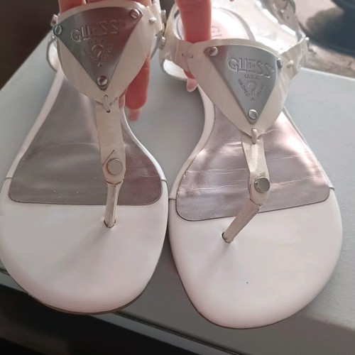 Guess sandals 37 white like new with silver buckle