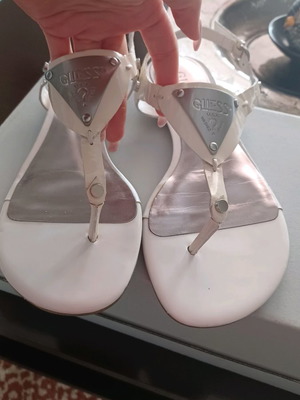 Guess sandals 37 white like new with silver buckle