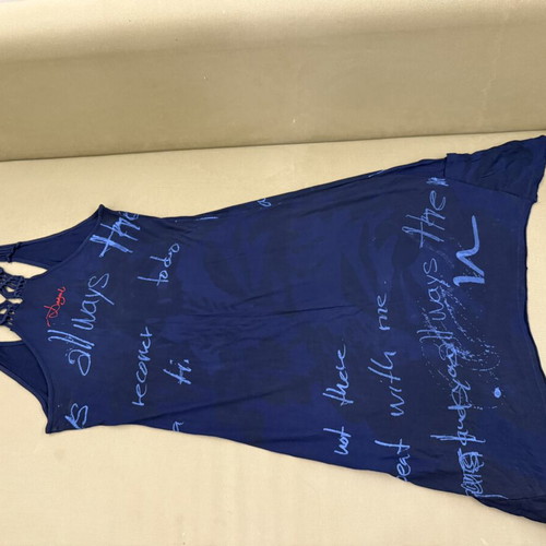 Desigual sleeveless summer dress with knitted details, blue