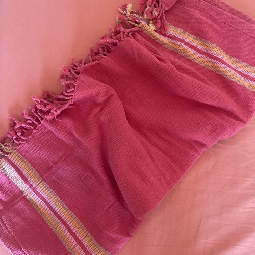 Vintage Marie Claire double-sided beach towel used, fuchsia