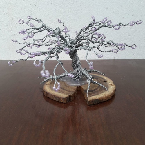 Decorative tree made of wire and beads on wooden base new