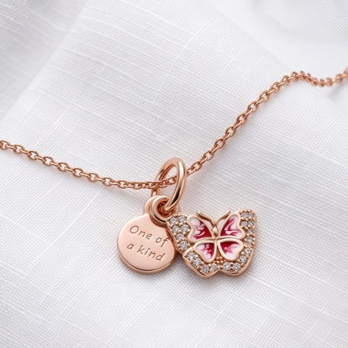 Pandora double charm butterfly with pink enamel and zircons, new