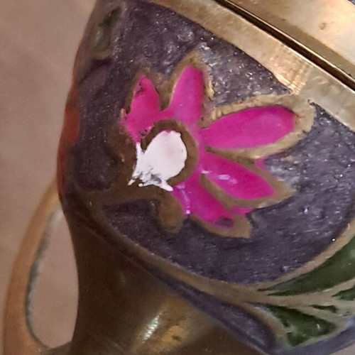 Art et Lumiere incense burner used, solid brass with enamel and floral designs