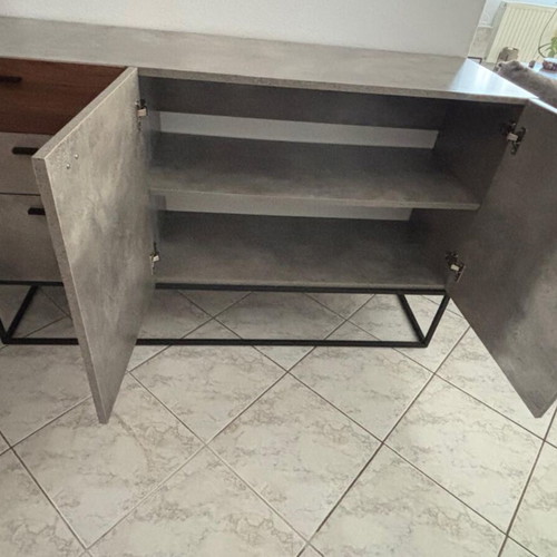 Living room furniture set cement grey with wood and black metal legs like new