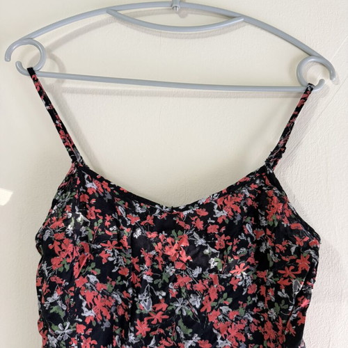 Pink Woman floral playsuit, size S, black with pink and red