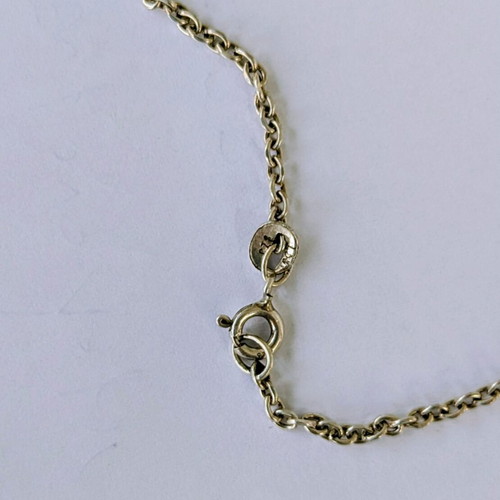Silver Necklace 925 with Geometric Blue Pendant like new, 40cm